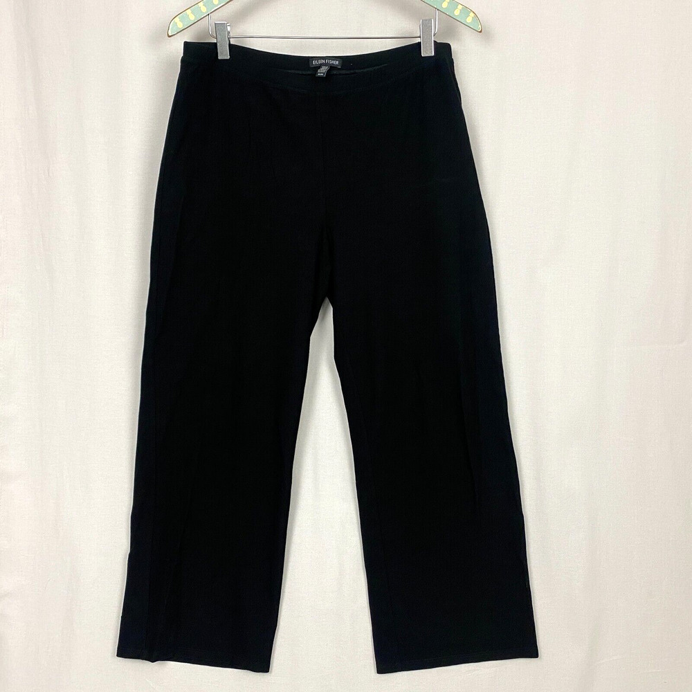 Eileen Fisher System Pants Womens Medium Black Wide Leg Ankle Crop Baggy 32x27